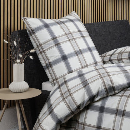 Janine Soft Cotton Bettwäsche Cortina 71002-8 Kariert Grau 135x200