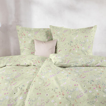 Estella Mako Satin Bettwäsche Dilara 7529-550 Blumen Grün Rosa 135x200