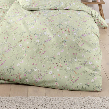 Estella Mako Satin Bettwäsche Dilara 7529-550 Blumen Grün Rosa 135x200