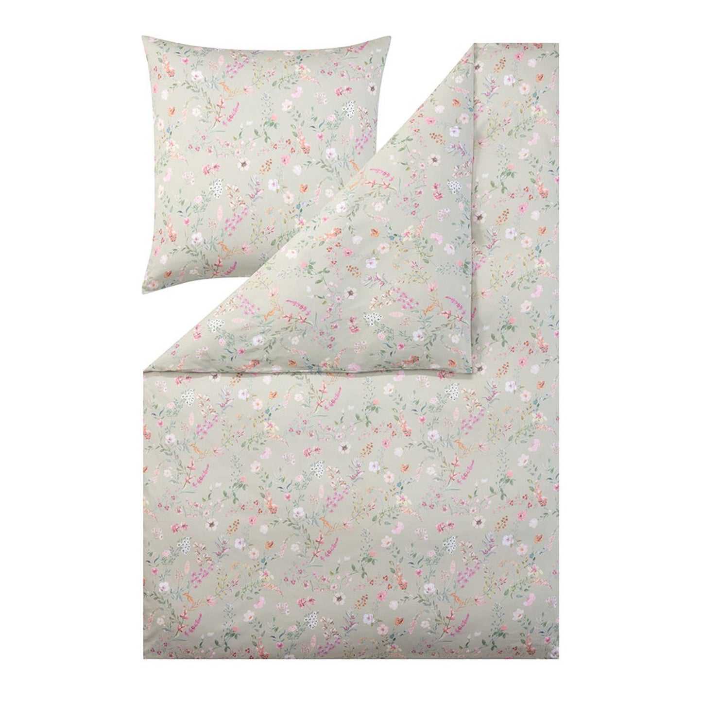 Estella Mako Satin Bettwäsche Dilara 7529-550 Blumen Grün Rosa 135x200