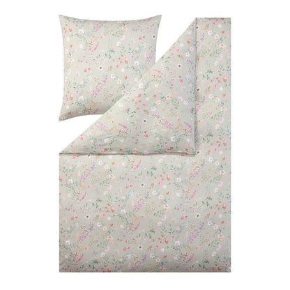 Estella Mako Satin Bettwäsche Dilara 7529-550 Blumen Grün Rosa 135x200