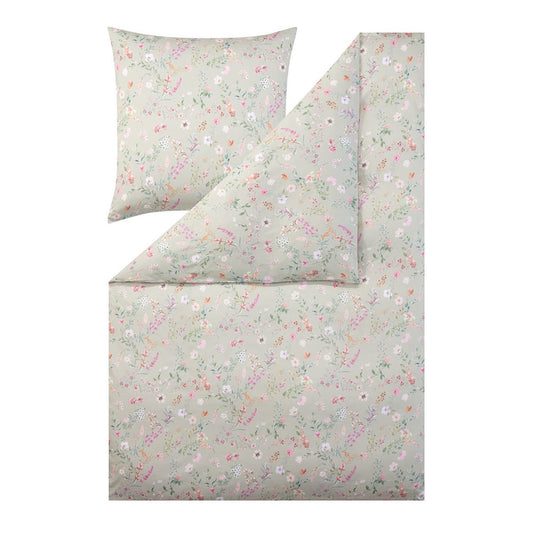 Estella Mako Satin Bettwäsche Dilara 7529-550 Blumen Grün Rosa 135x200