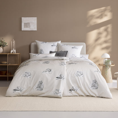 Estella Mako Satin Bettwäsche Cats 7622-205 Katzen leinen grau 135x200