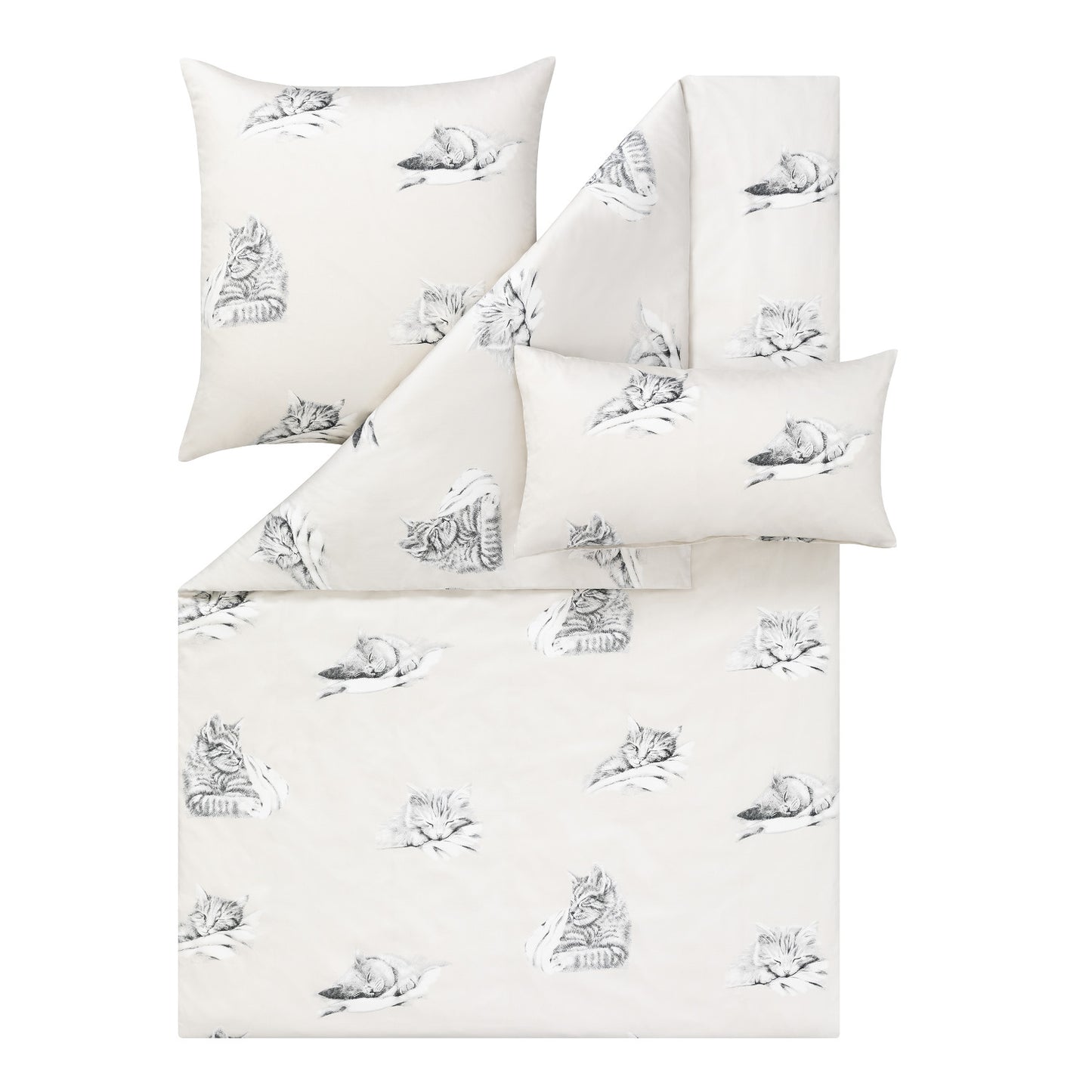 Estella Mako Satin Bettwäsche Cats 7622-205 Katzen leinen grau 135x200