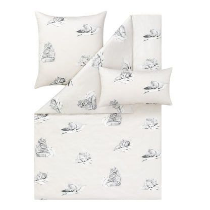 Estella Mako Satin Bettwäsche Cats 7622-205 Katzen leinen grau 135x200