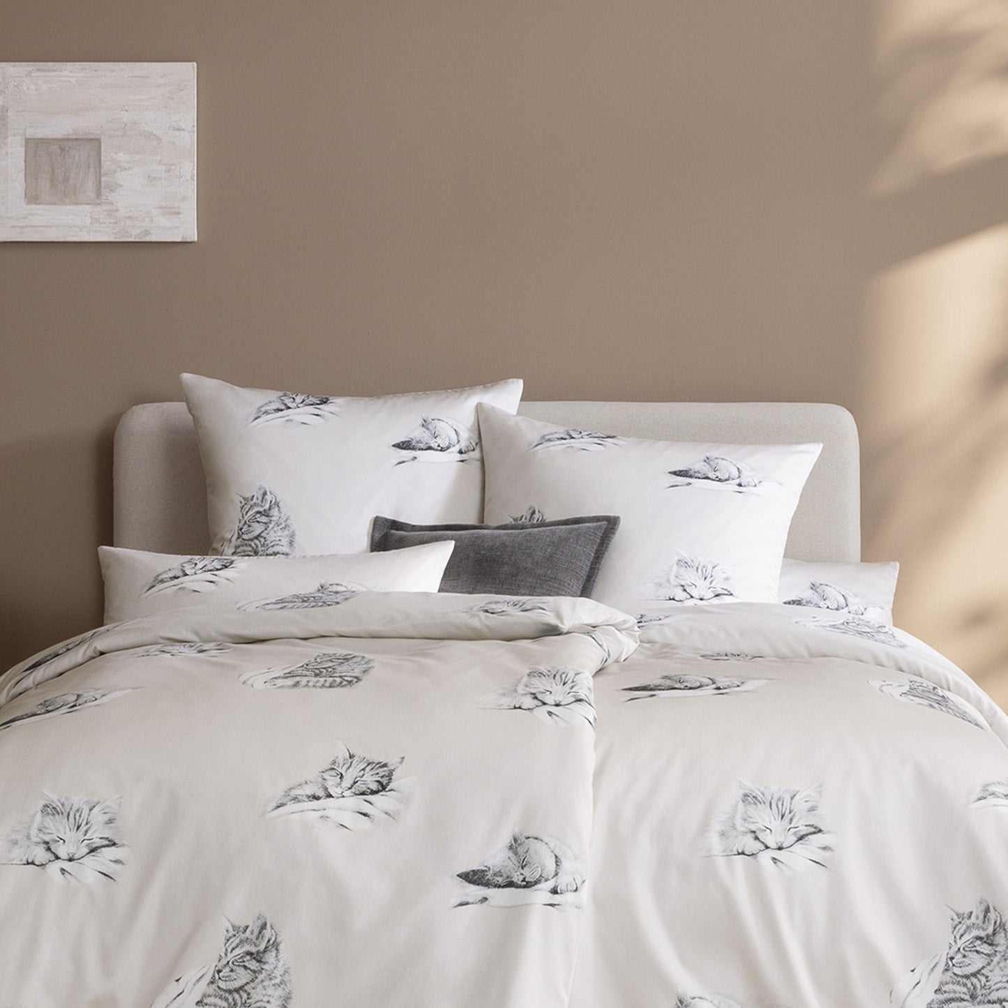 Estella Mako Satin Bettwäsche Cats 7622-205 Katzen leinen grau 135x200