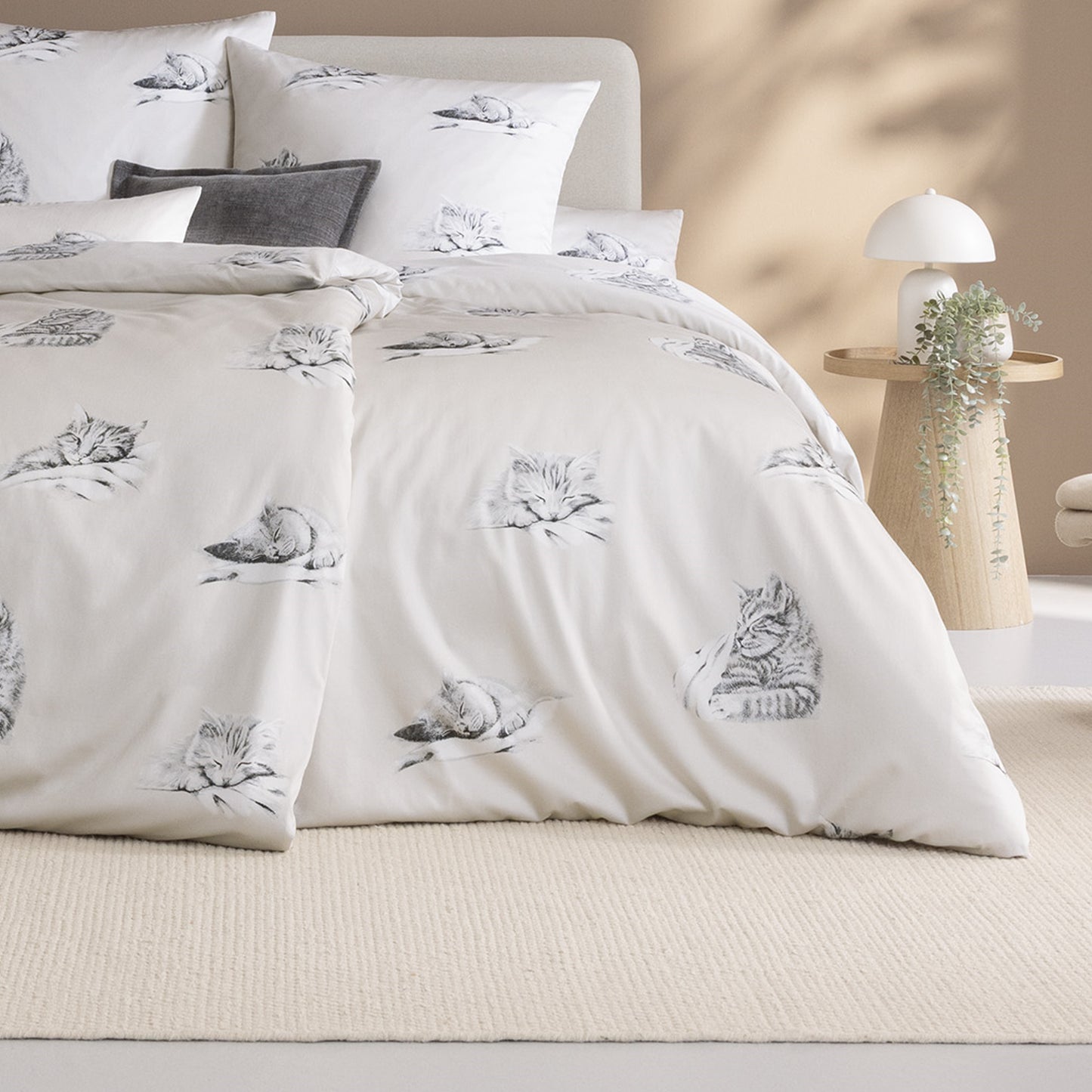 Estella Mako Satin Bettwäsche Cats 7622-205 Katzen leinen grau 135x200