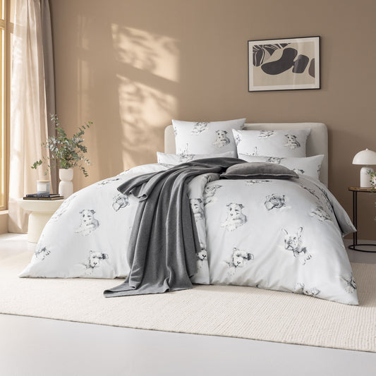 Estella Mako Satin Bettwäsche Dogs 7623-820 Hunde silber grau 135x200