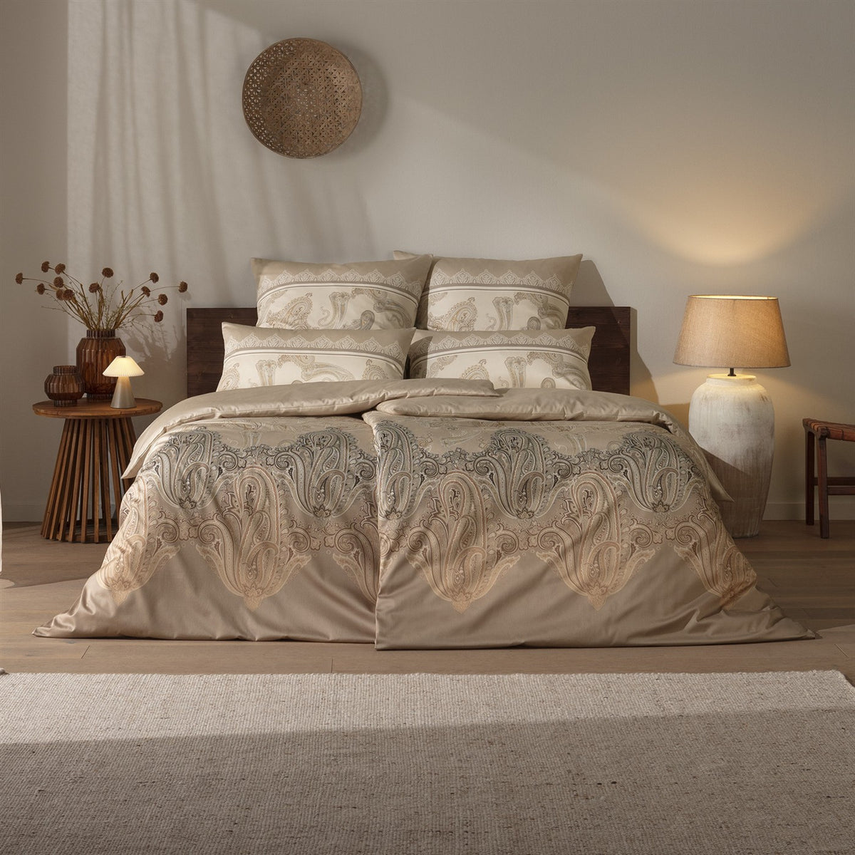 Bettwäsche Mako Satin Hestia Kiesel mit Paisleymuster 135 x 200 cm