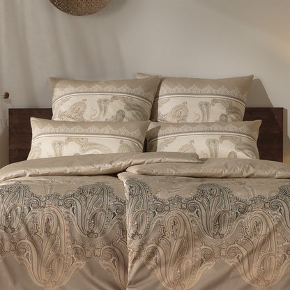 Bettwäsche Mako Satin Hestia Kiesel mit Paisleymuster 135 x 200 cm