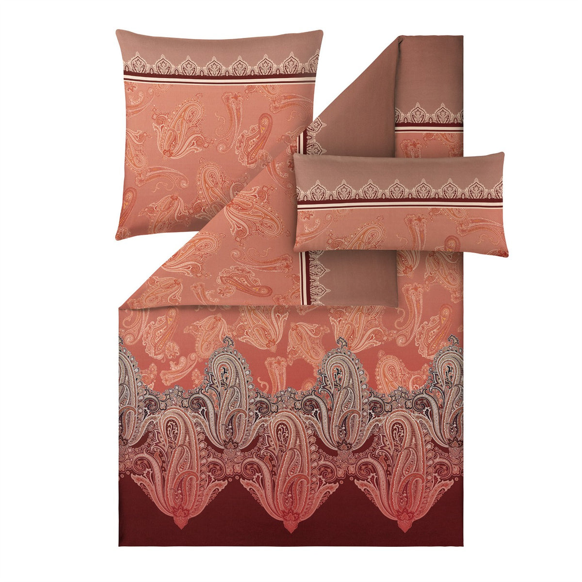 Bettwäsche Mako Satin Hestia Rot mit Paisleymuster 135 x 200 cm