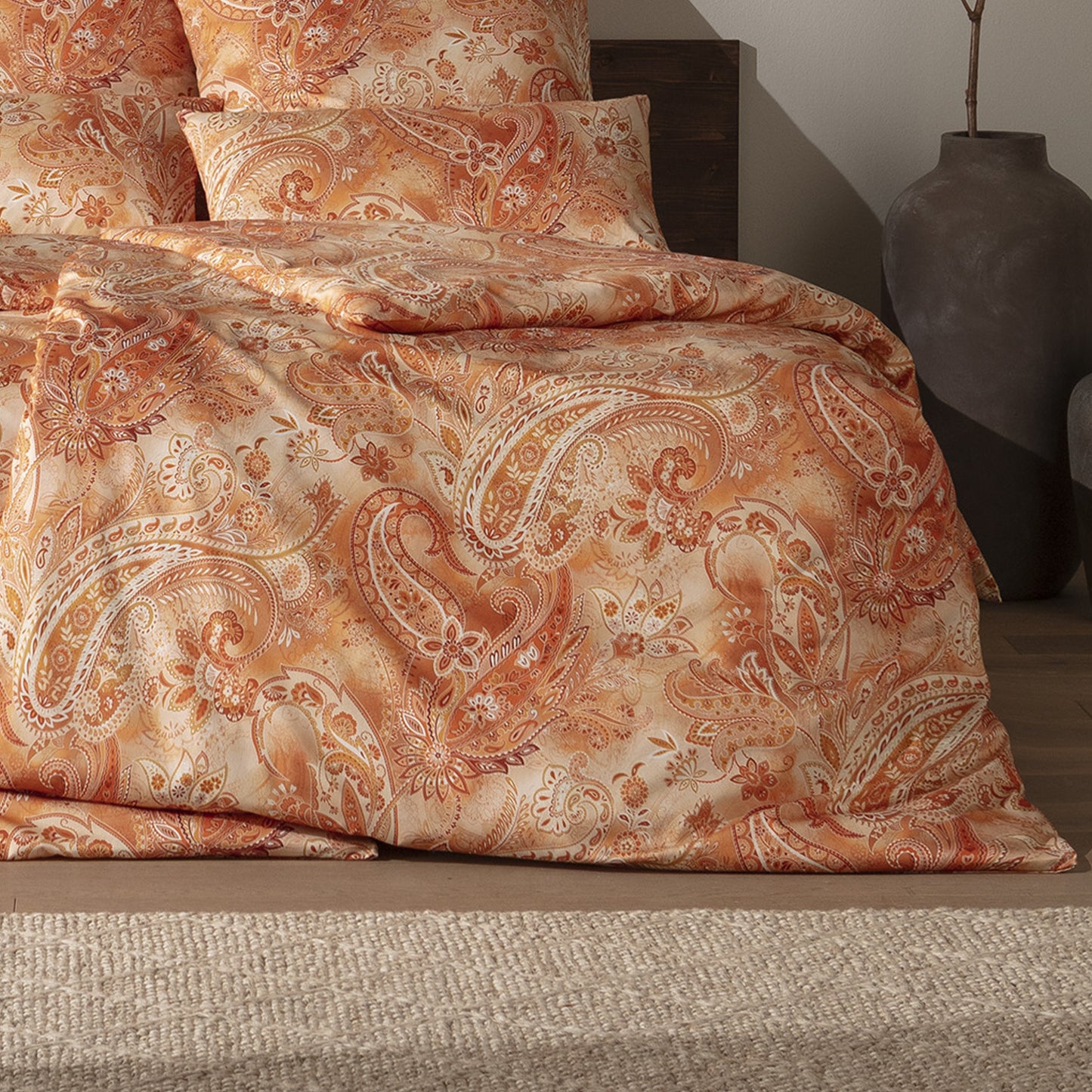 Estella Mako Satin Bettwäsche Rhea 7633-360 Paisley orange 135x200