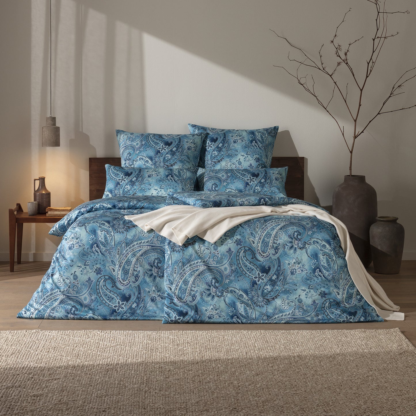Estella Mako Satin Bettwäsche Rhea 7633-605 Paisley dunkelblau 135x200
