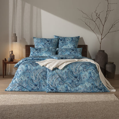 Estella Mako Satin Bettwäsche Rhea 7633-605 Paisley dunkelblau 135x200
