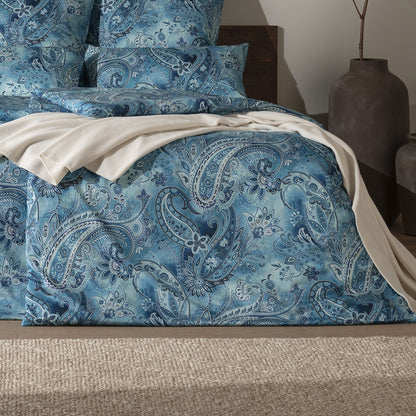 Estella Mako Satin Bettwäsche Rhea 7633-605 Paisley dunkelblau 135x200