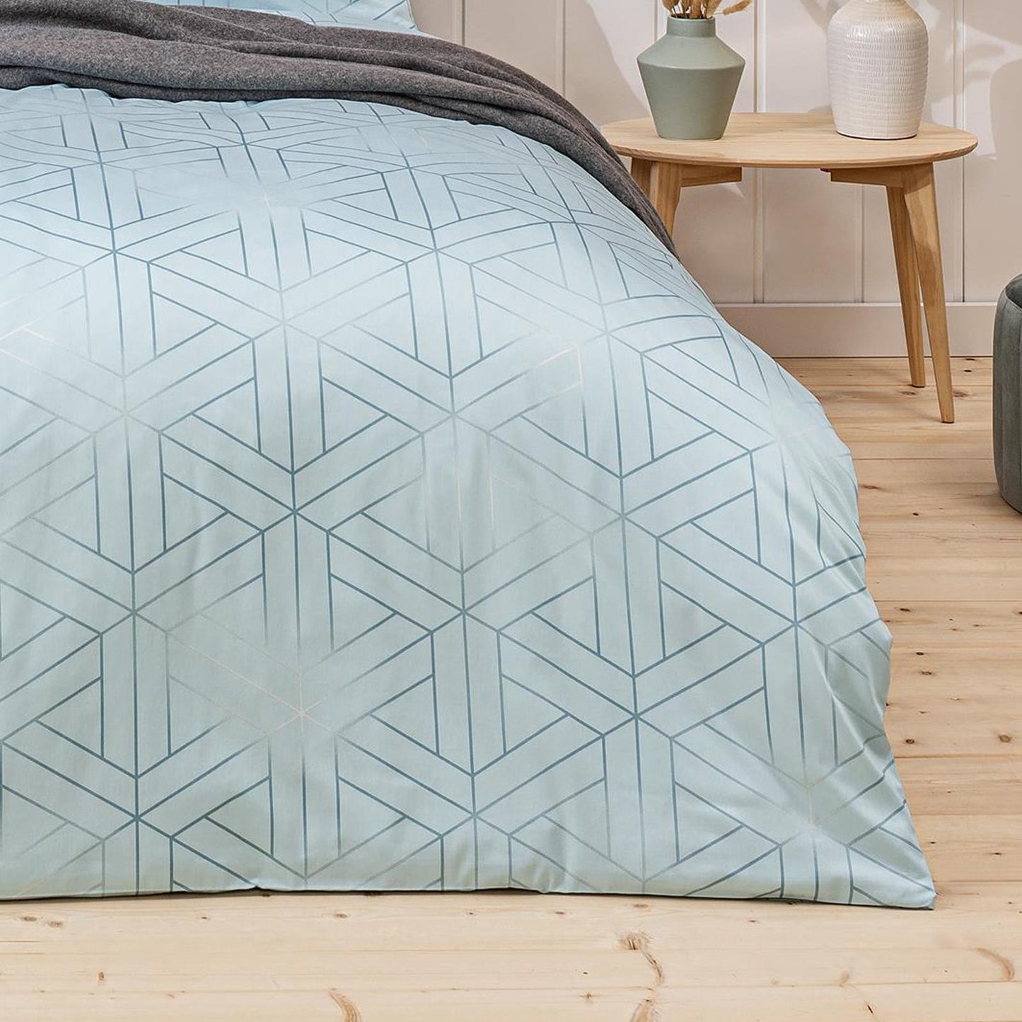 Estella Mako Satin Bettwäsche Luan 7919-640 Geometrisch Blau 135x200