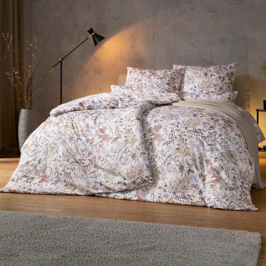 Estella Mako Satin Bettwäsche Mirella 7924-100 Weiß Rosa 155x220