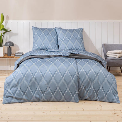 Estella Mako Satin Bettwäsche Lyanna 7943-610 Rauten Blau 135x200