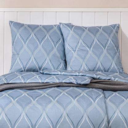 Estella Mako Satin Bettwäsche Lyanna 7943-610 Rauten Blau 135x200