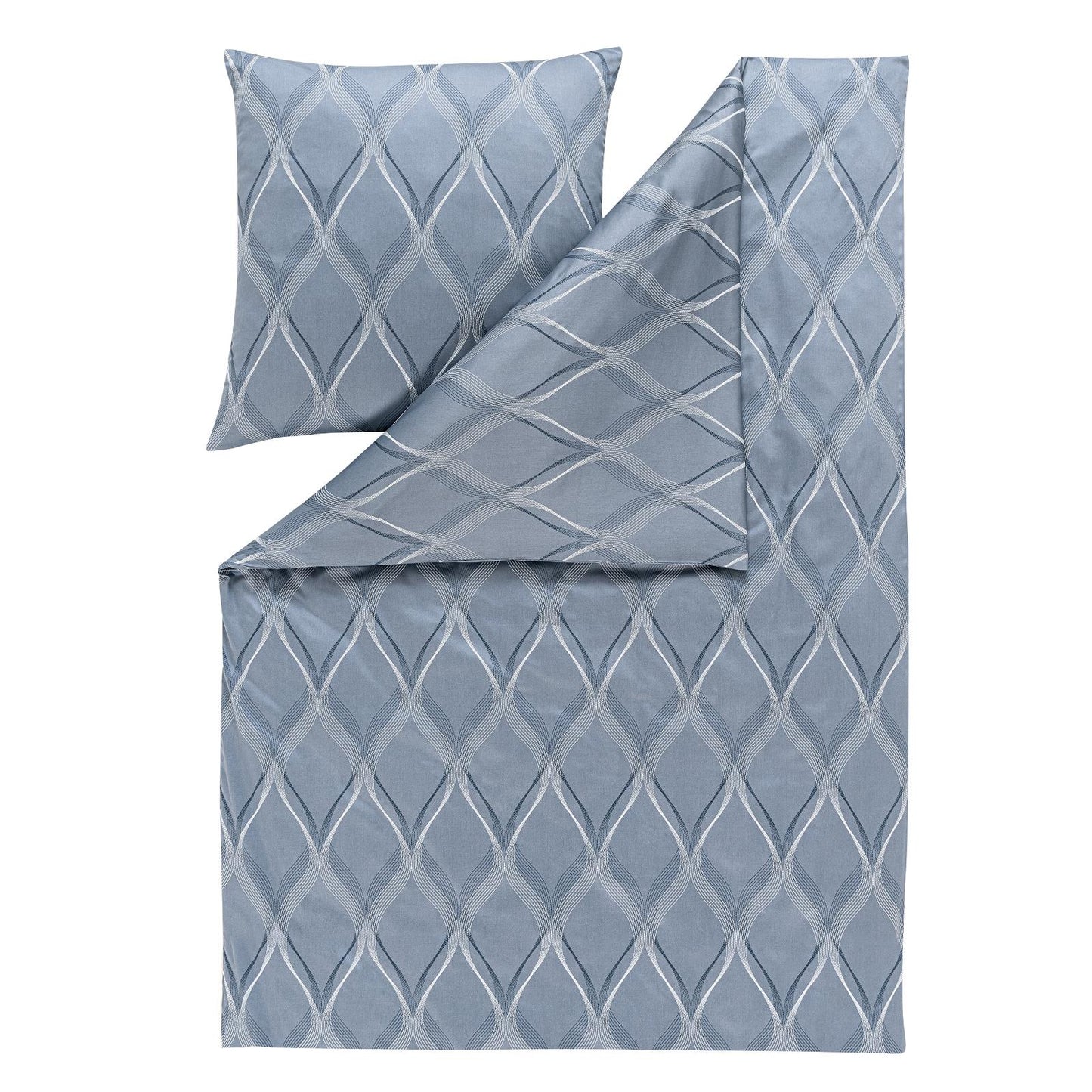 Estella Mako Satin Bettwäsche Lyanna 7943-610 Rauten Blau 135x200