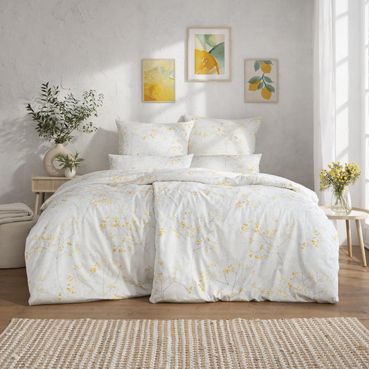 Estella Mako Satin Bettwäsche Svenja 7965-710 Sträucher Grau 135x200