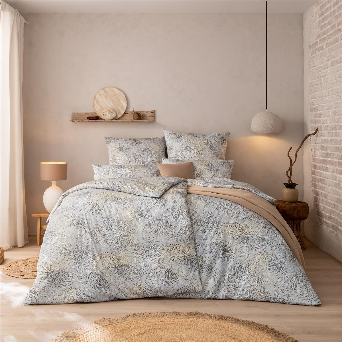 Estella Mako Satin Bettwäsche Orion 7969-810 Kreise grau