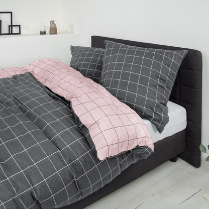 4 tlg Irisette Biber Bettwäsche Koala 8224-60 kariert grau rosa135x200