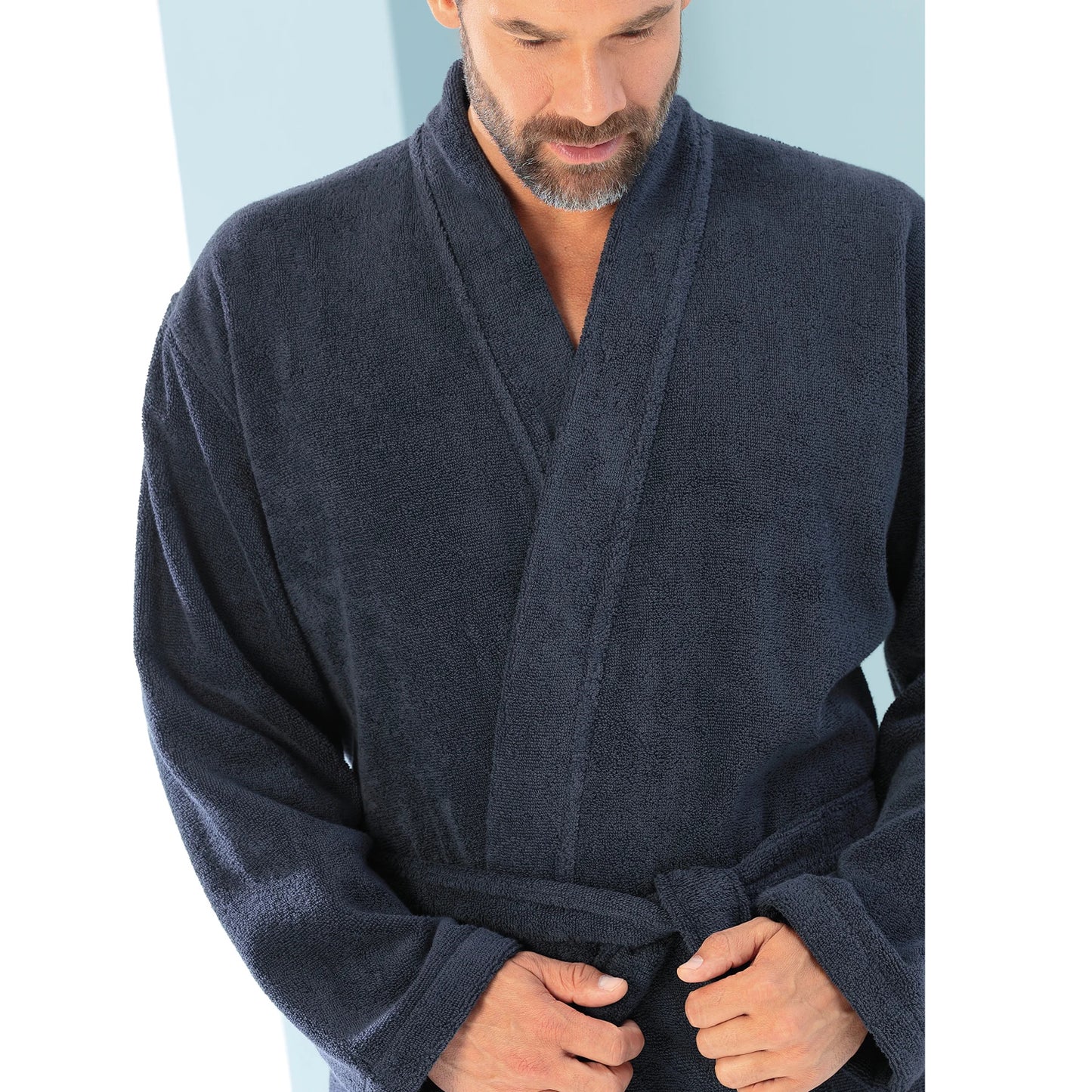 Cawö Home Herren Bademantel Kimono Luxury 828-17 blau Uni-Design