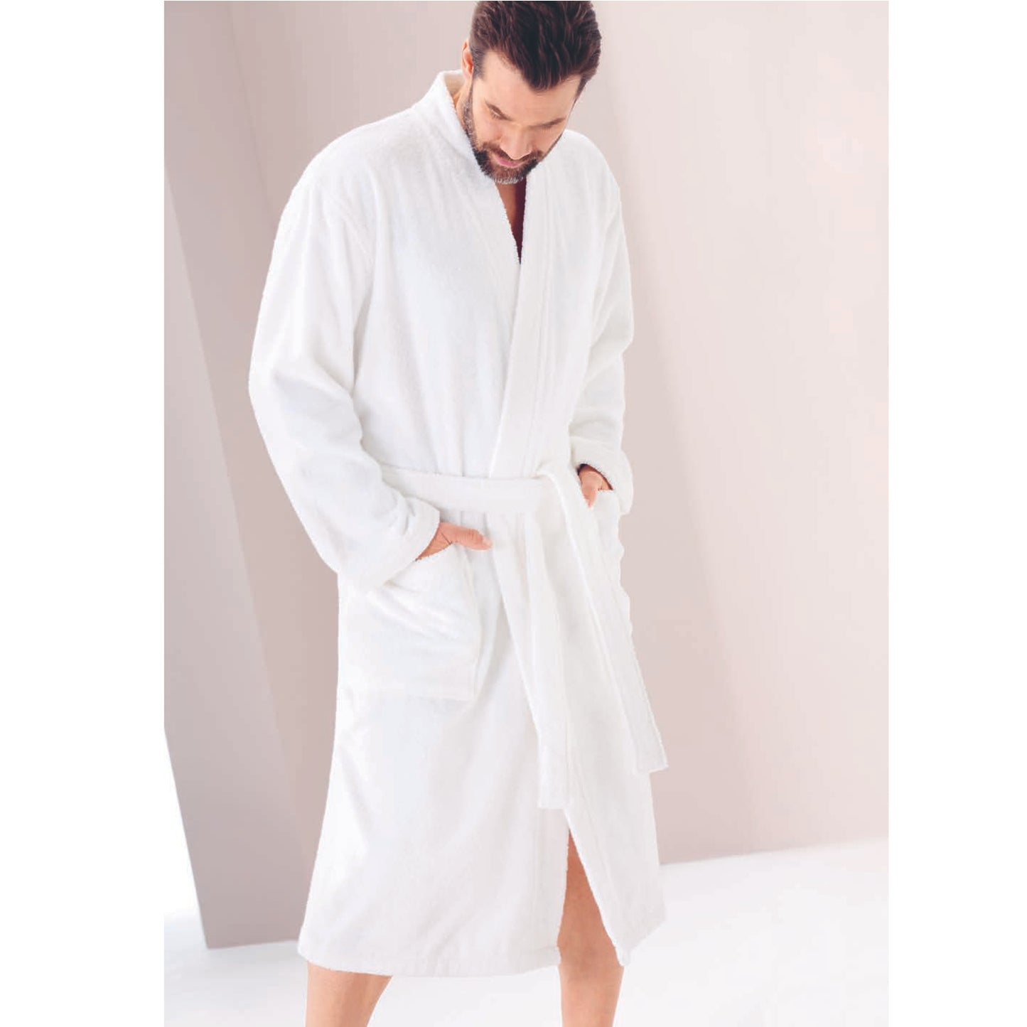 Cawö Home Herren Bademantel Kimono Luxury 828-67 weiß