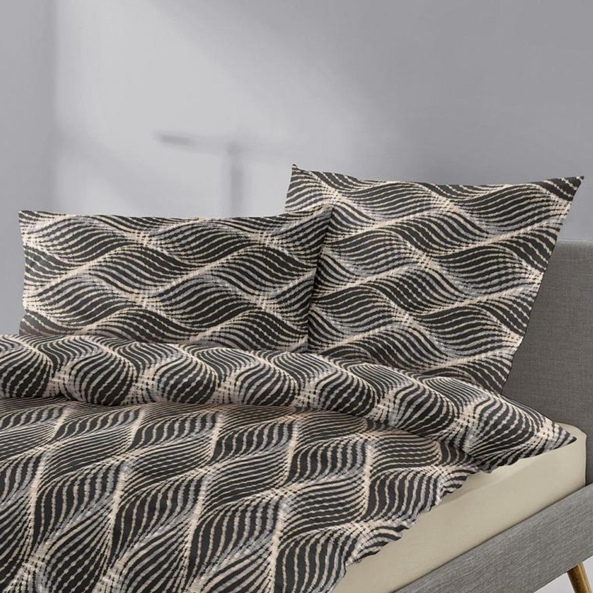 Irisette Flanell Bettwäsche Alpaka 8371-11 Rauten grau natur 135x200