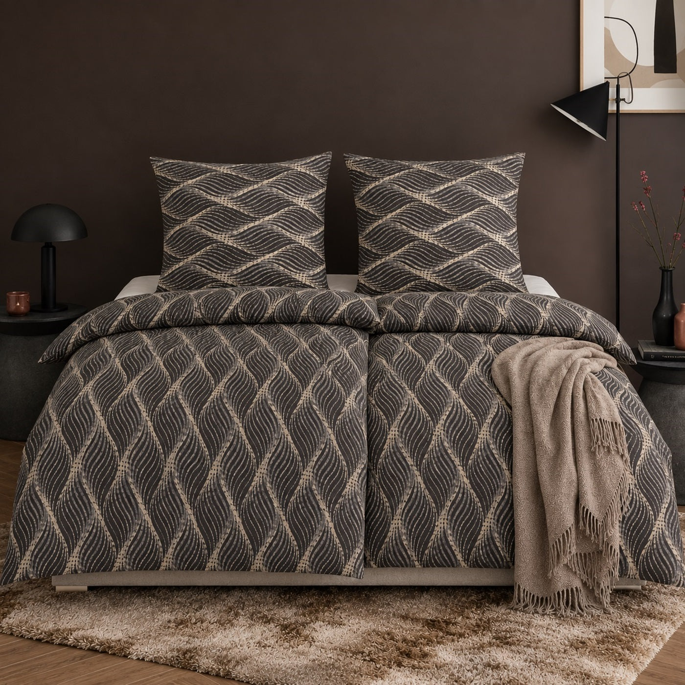 4 tlg Irisette Flanell Bettwäsche 8371-11 Rauten grau natur 135x200