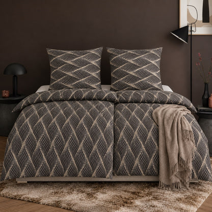 4 tlg Irisette Flanell Bettwäsche 8371-11 Rauten grau natur 135x200