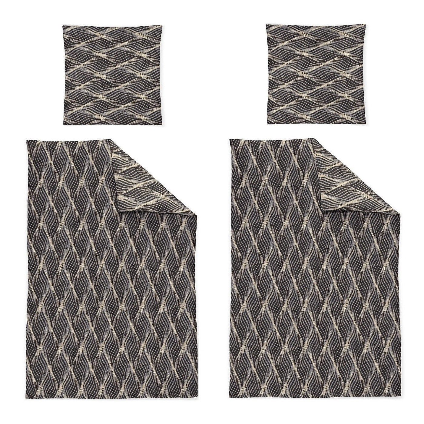 4 tlg Irisette Flanell Bettwäsche 8371-11 Rauten grau natur 135x200