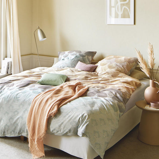 Irisette Seersucker Bettwäsche Easy 8384-90 Fächer orange blau 135x200