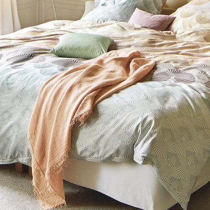 Irisette Seersucker Bettwäsche Easy 8384-90 Fächer orange blau 135x200