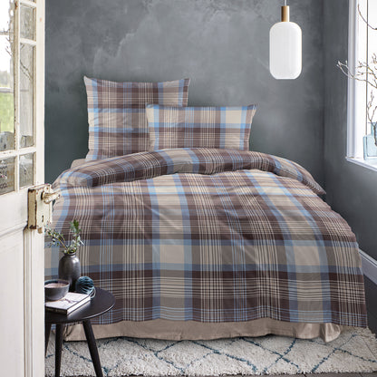 Irisette Mako Satin Bettwäsche Wave 8412-20 Kariert blau grau 135x200