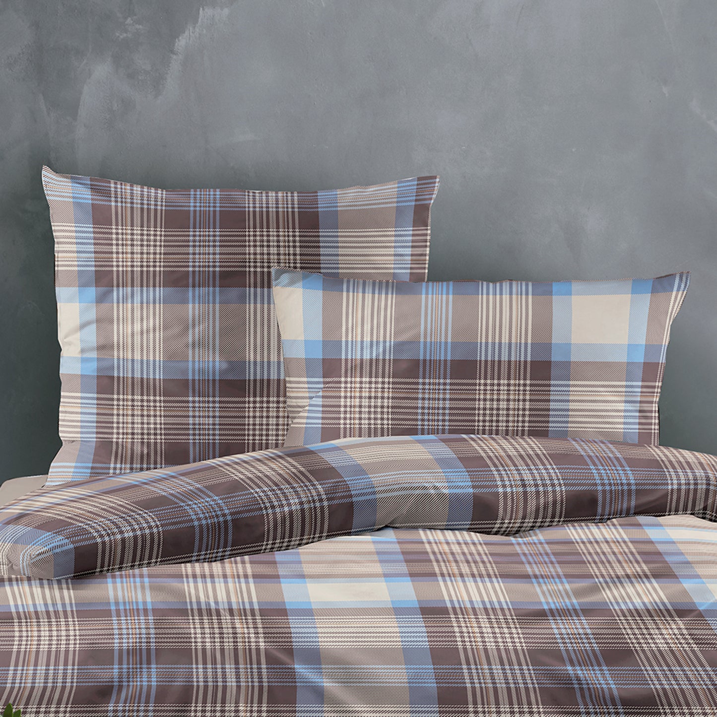 Irisette Mako Satin Bettwäsche Wave 8412-20 Kariert blau grau 135x200
