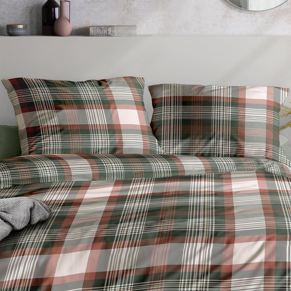 Bettwäsche Mako Satin Wave Grau mit Karomuster 135 x 200 cm