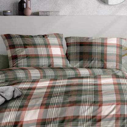 Bettwäsche Mako Satin Wave Grau mit Karomuster 135 x 200 cm