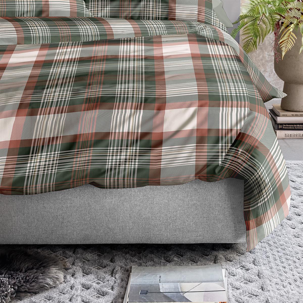 Bettwäsche Mako Satin Wave Grau mit Karomuster 135 x 200 cm