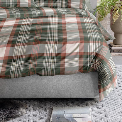 Bettwäsche Mako Satin Wave Grau mit Karomuster 135 x 200 cm