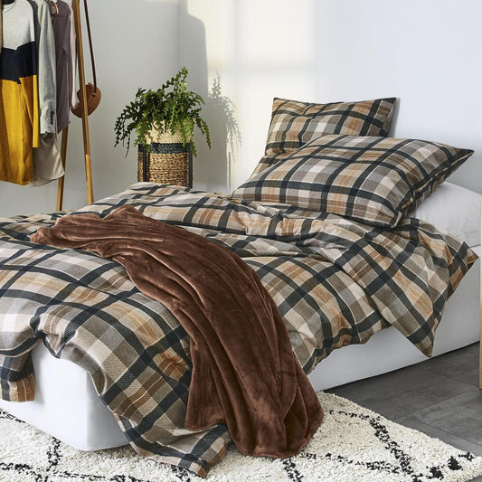 Irisette Biber Bettwäsche Koala 8417-80 Kariert Braun Grau 135x200