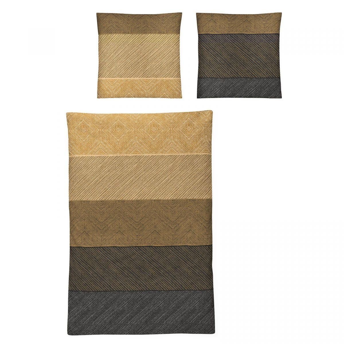 Bettwäsche Irisette Biber Meran 8430-40 Honig Anthrazit Gold 135x200