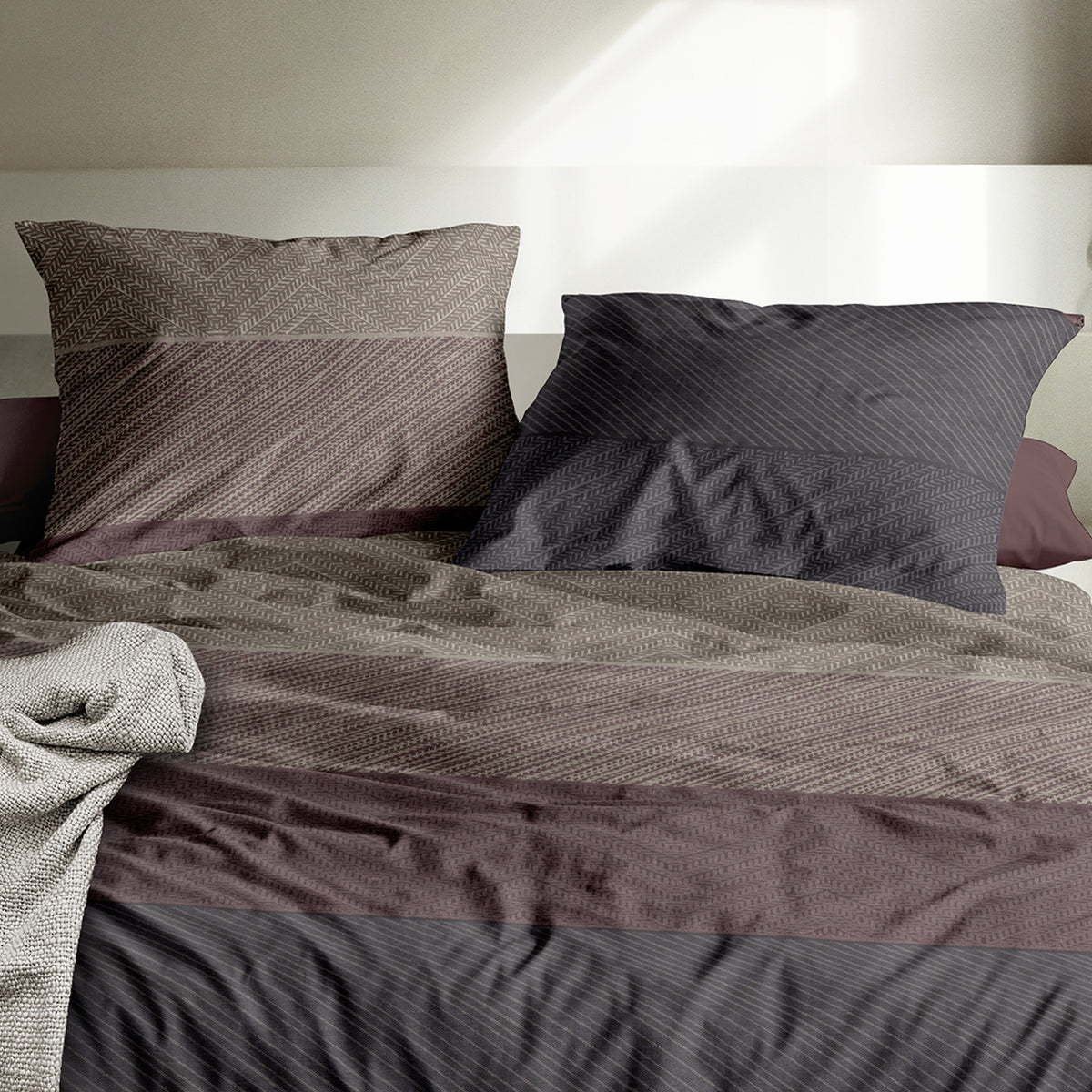 Irisette Biber Bettwäsche Meran 8430-60 Streifen rubin beige 135x200