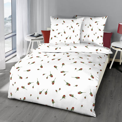 Bettwäsche Kaeppel Biber 844-508 Rosen-Knospen rot creme 135x200