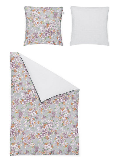 Bettwäsche Irisette Mako Satin Crown-K 8453-90 grau Blumen 135x200