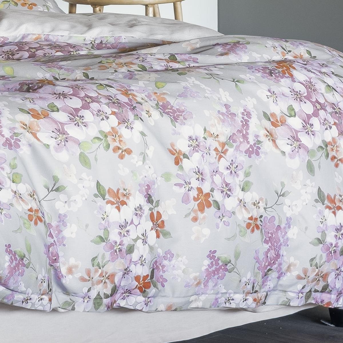 Bettwäsche Irisette Mako Satin Crown-K 8453-90 grau Blumen 135x200