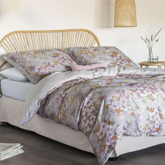 Irisette Mako Satin Bettwäsche Crown-K 8453-90 Blumen grau 155x220