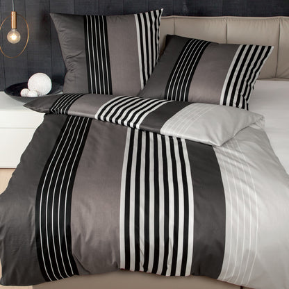 Bettwäsche Janine Mako Satin J.D. 8473-08 Streifen grau taupe 135x200