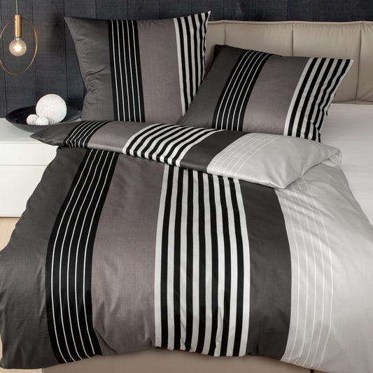 Bettwäsche Janine Mako Satin J.D. 8473-08 Streifen grau taupe 135x200